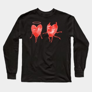 The good and bad sides of love and heart on black background Long Sleeve T-Shirt